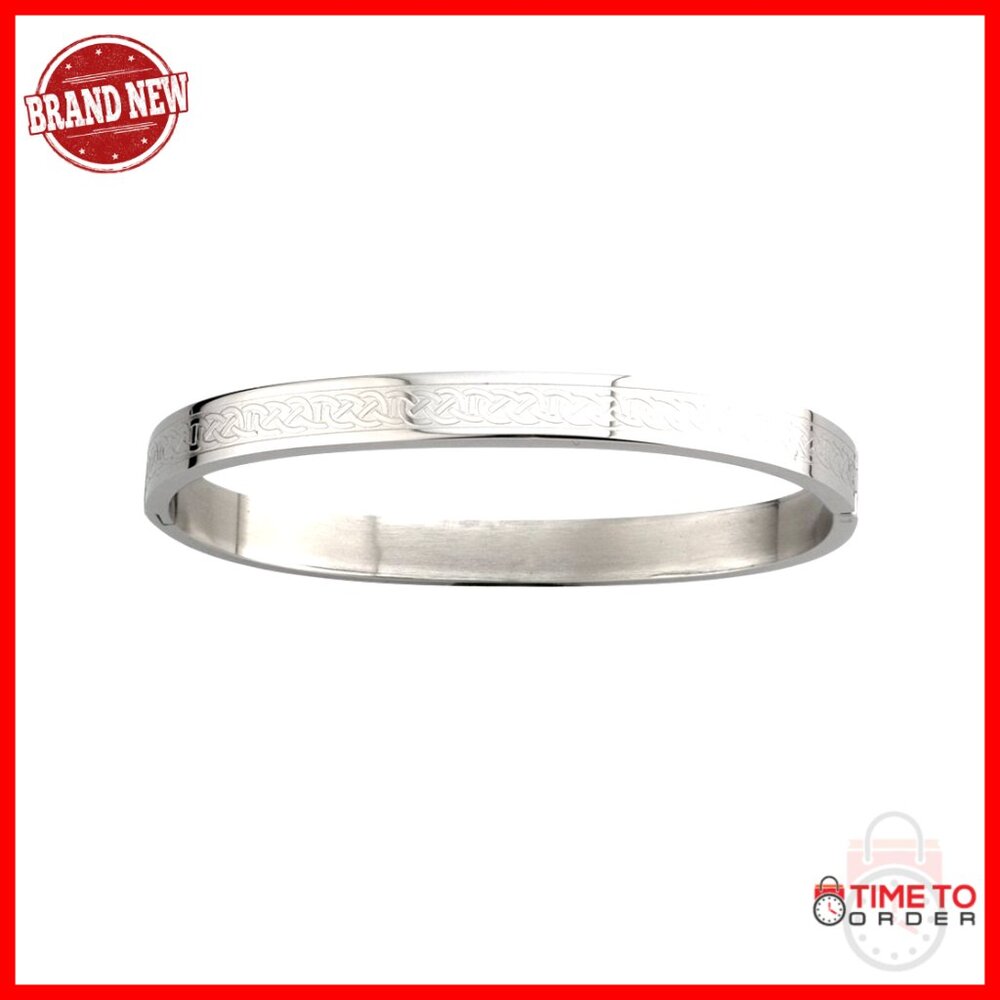 Celtic Knot Bangle Bracelet Stainless Steel Engraved Elegant Adjustable